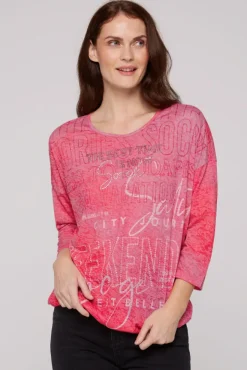 Damen CAMP DAVID & SOCCX Ausbrenner-Shirt mit Artwork pinky red