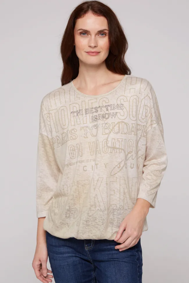 Damen CAMP DAVID & SOCCX Ausbrenner-Shirt mit Artwork stone beige