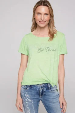 Damen CAMP DAVID & SOCCX Ausbrenner-Shirt mit Logo aus Schmucksteinen light green
