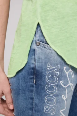 Damen CAMP DAVID & SOCCX Ausbrenner-Shirt mit Logo aus Schmucksteinen light green