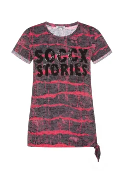 Damen CAMP DAVID & SOCCX Ausbrenner-Shirt mit Pailletten-Logo pinky red