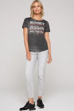 Damen CAMP DAVID & SOCCX Ausbrenner-T-Shirt mit Frontprint