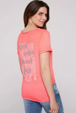 Damen CAMP DAVID & SOCCX Ausbrenner-T-Shirt mit Rücken-Print neon pink