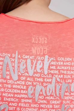 Damen CAMP DAVID & SOCCX Ausbrenner-T-Shirt mit Rücken-Print neon pink