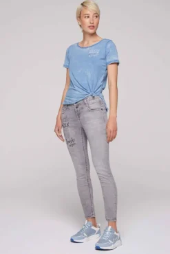 Damen CAMP DAVID & SOCCX Ausbrenner-T-Shirt mit Rücken-Print airy blue
