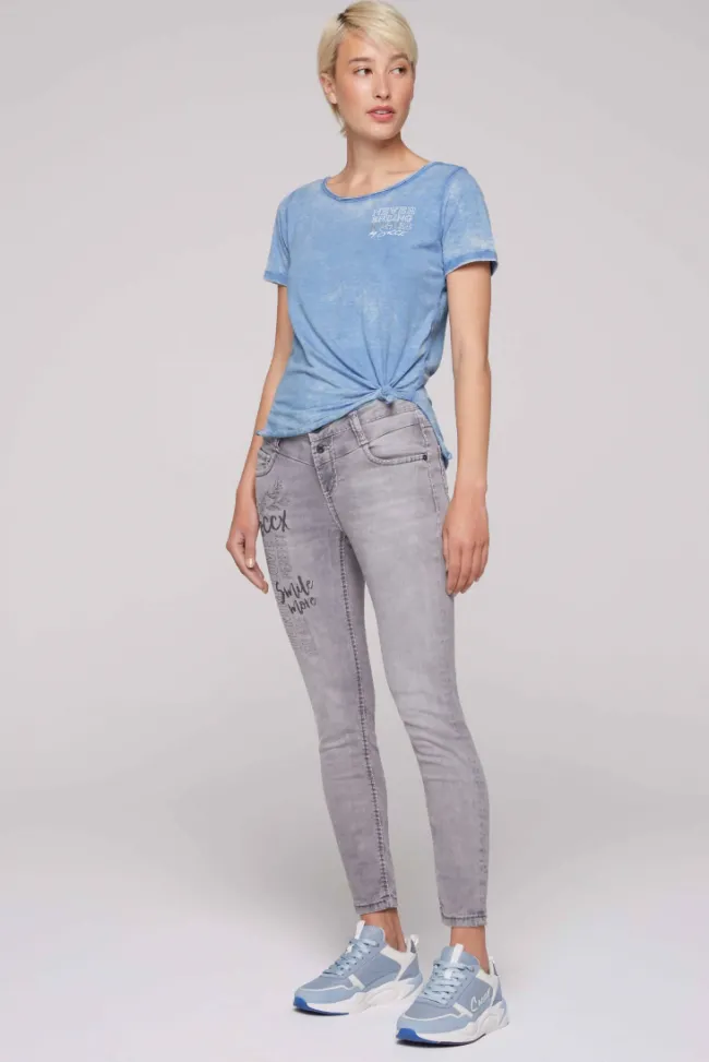 Damen CAMP DAVID & SOCCX Ausbrenner-T-Shirt mit Rücken-Print airy blue