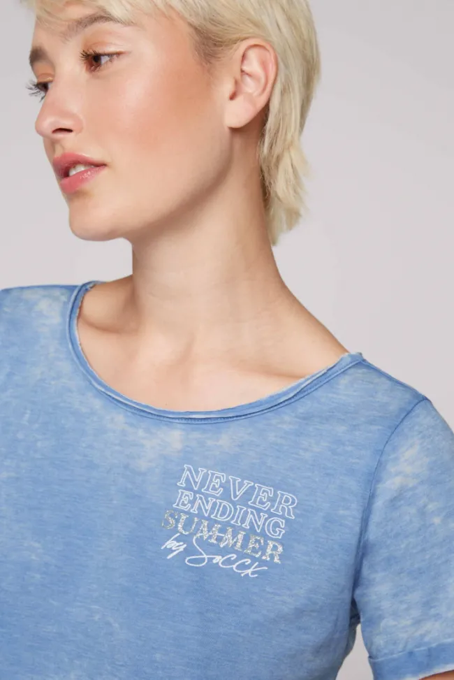Damen CAMP DAVID & SOCCX Ausbrenner-T-Shirt mit Rücken-Print airy blue