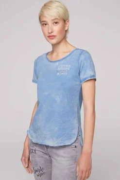 Damen CAMP DAVID & SOCCX Ausbrenner-T-Shirt mit Rücken-Print airy blue