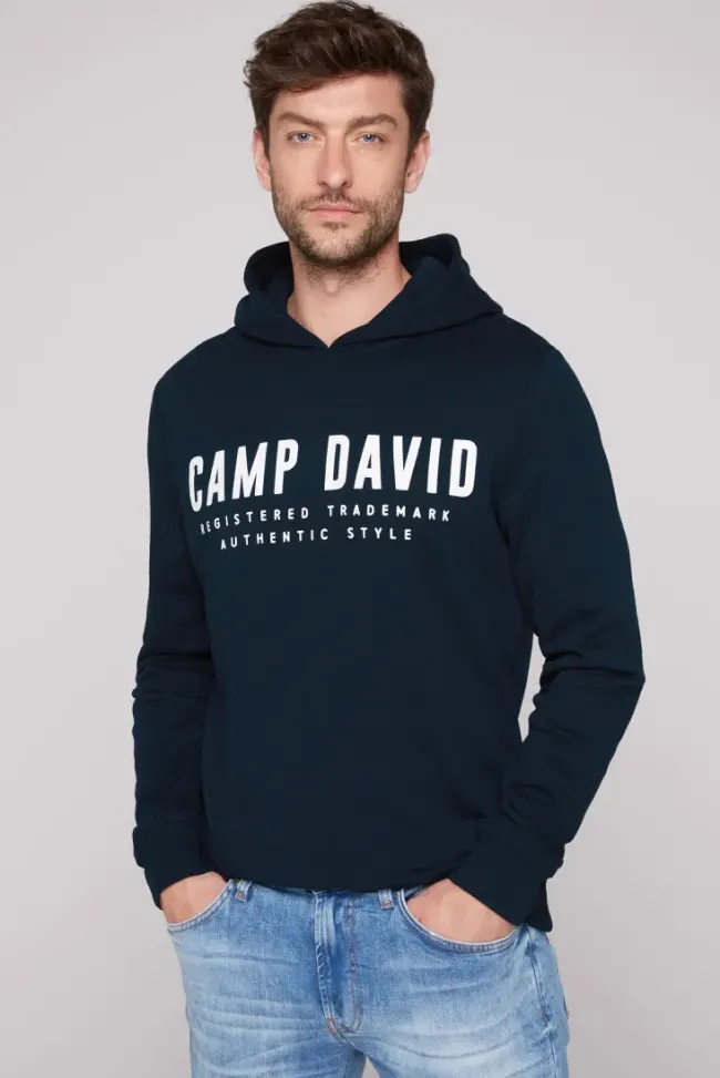 Herren CAMP DAVID & SOCCX Basic Hoodie mit Logo Print blue navy