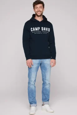 Herren CAMP DAVID & SOCCX Basic Hoodie mit Logo Print blue navy