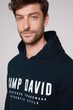 Herren CAMP DAVID & SOCCX Basic Hoodie mit Logo Print blue navy