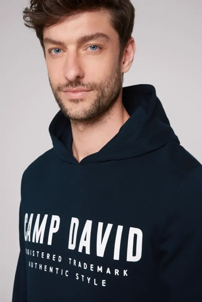 Herren CAMP DAVID & SOCCX Basic Hoodie mit Logo Print blue navy
