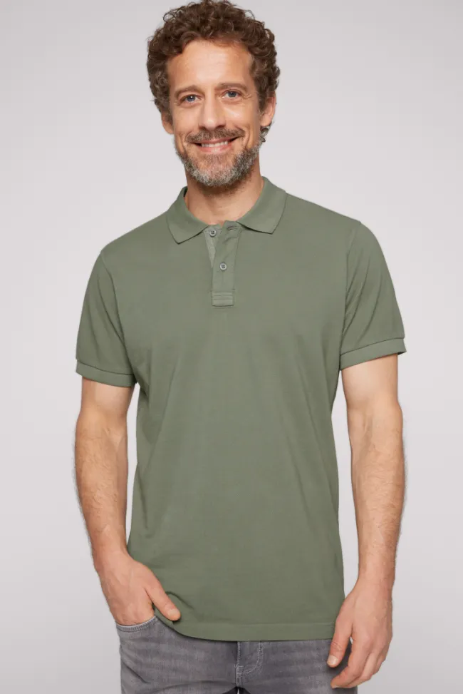 Herren CAMP DAVID & SOCCX Basic Pikee-Polo mit Trikotkragen green olive