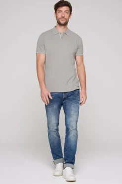 Herren CAMP DAVID & SOCCX Basic Pikee-Polo mit Trikotkragen polo grey