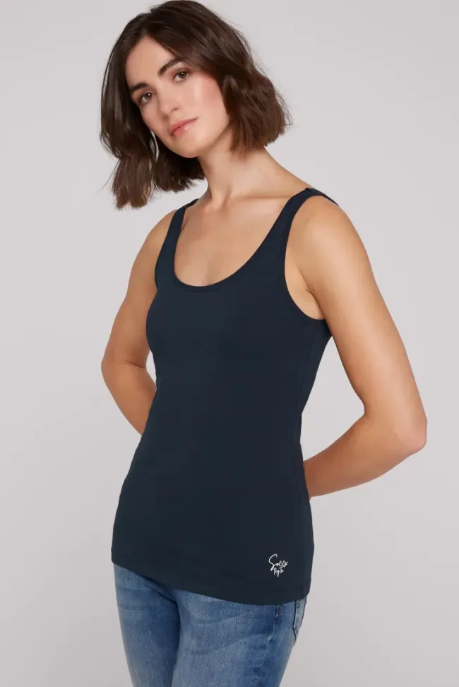 Damen CAMP DAVID & SOCCX Basic Top mit Mini Logo Print blue navy