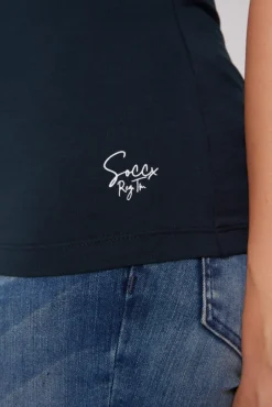 Damen CAMP DAVID & SOCCX Basic Top mit Mini Logo Print blue navy