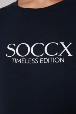 Damen CAMP DAVID & SOCCX Basic T-Shirt mit Logo Print blue navy