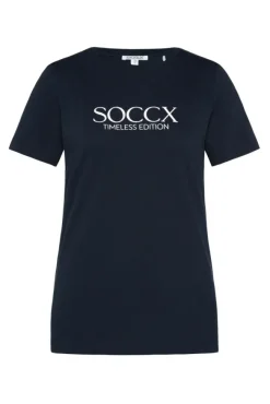 Damen CAMP DAVID & SOCCX Basic T-Shirt mit Logo Print blue navy
