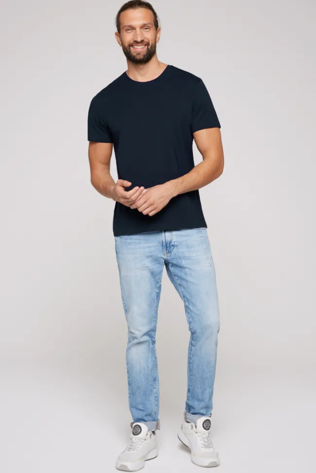 Herren CAMP DAVID & SOCCX Basic T-Shirt mit Rundhalsausschnitt, Doppelpack blue navy / blue navy