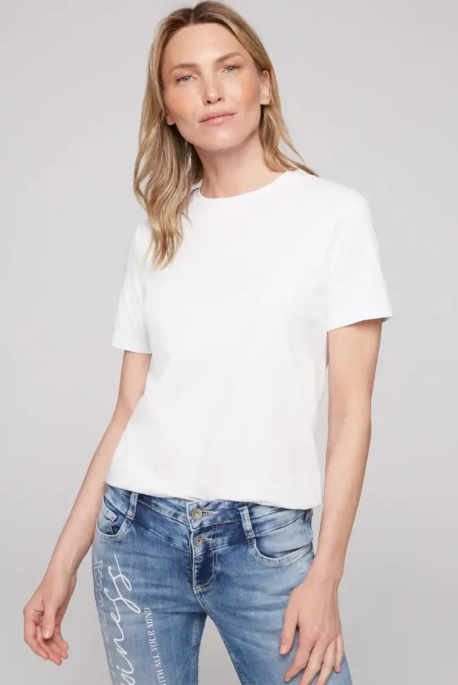 Damen CAMP DAVID & SOCCX Basic T-Shirt mit Rundhalsausschnitt
