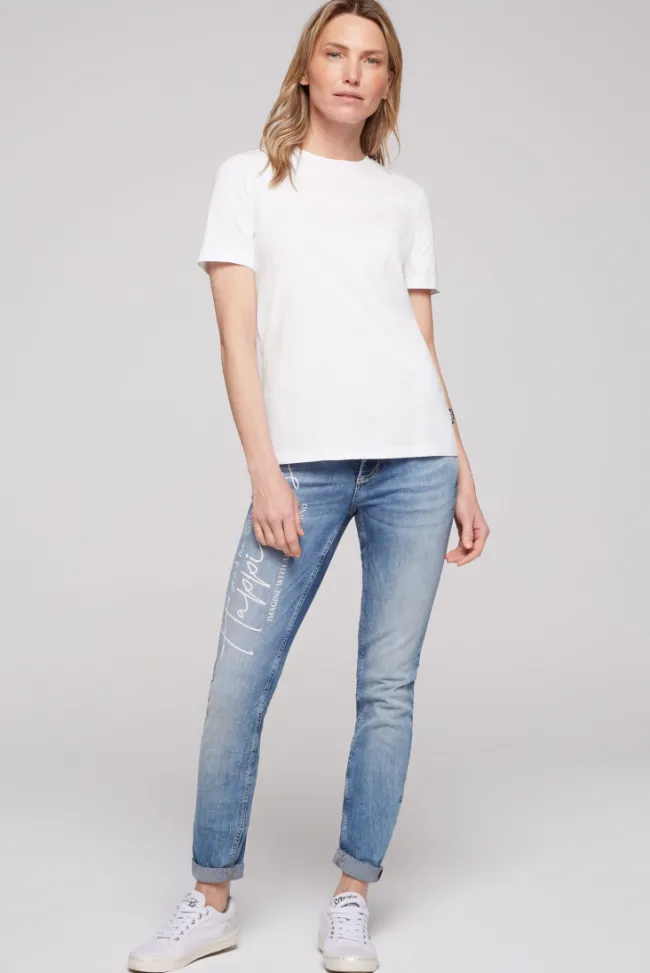 Damen CAMP DAVID & SOCCX Basic T-Shirt mit Rundhalsausschnitt