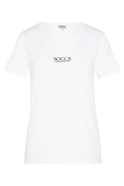 Damen CAMP DAVID & SOCCX Basic T-Shirt mit V-Ausschnitt und Logo
