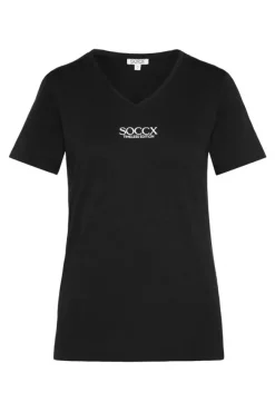 Damen CAMP DAVID & SOCCX Basic T-Shirt mit V-Ausschnitt und Logo