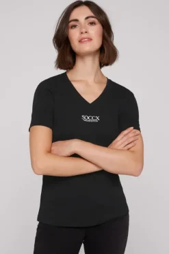 Damen CAMP DAVID & SOCCX Basic T-Shirt mit V-Ausschnitt und Logo
