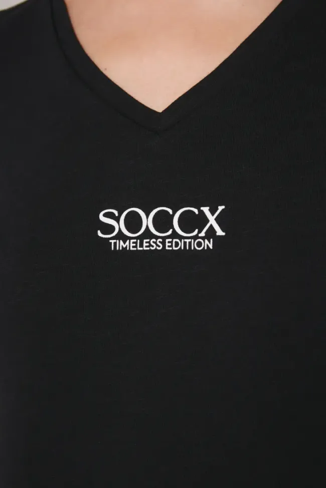 Damen CAMP DAVID & SOCCX Basic T-Shirt mit V-Ausschnitt und Logo