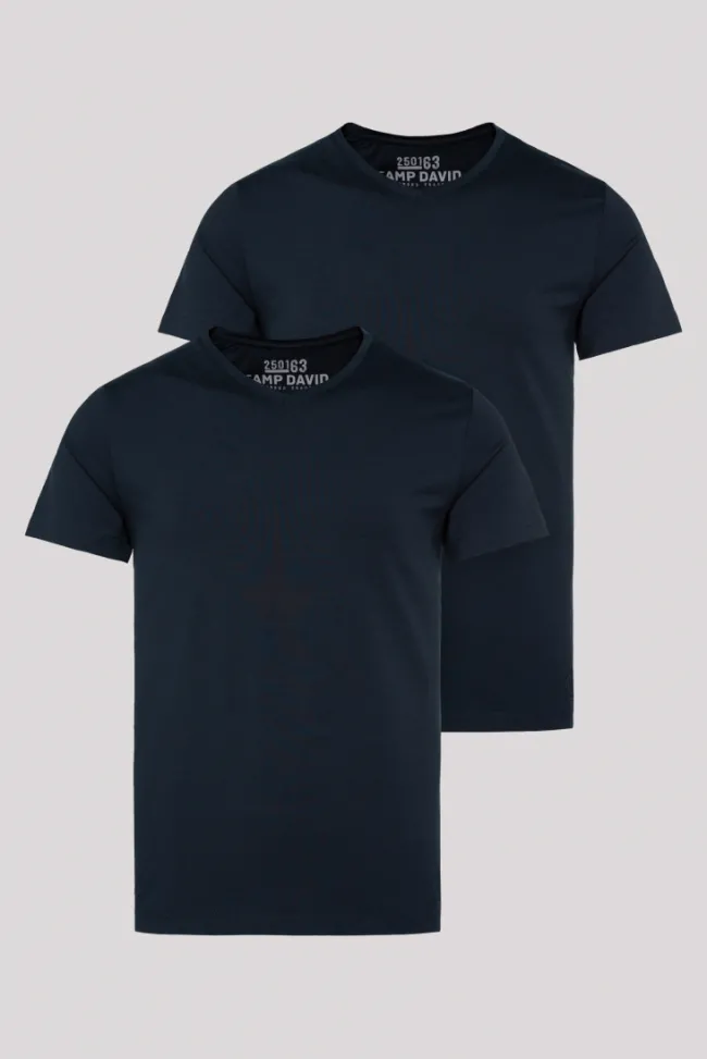 Herren CAMP DAVID & SOCCX Basic T-Shirt mit V-Neck, Doppelpack blue navy / blue navy