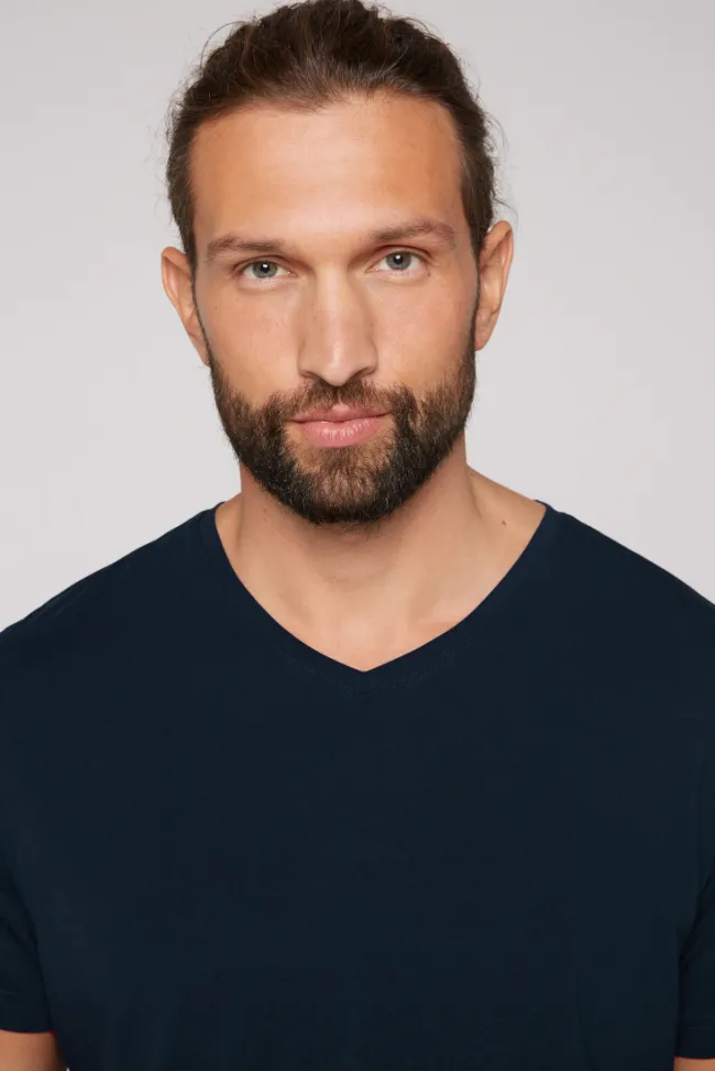 Herren CAMP DAVID & SOCCX Basic T-Shirt mit V-Neck, Doppelpack blue navy / blue navy
