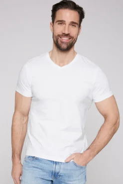 Herren CAMP DAVID & SOCCX Basic T-Shirt mit V-Neck, Doppelpack optic white / optic white