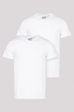 Herren CAMP DAVID & SOCCX Basic T-Shirt mit V-Neck, Doppelpack optic white / optic white