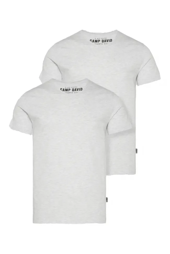 Herren CAMP DAVID & SOCCX Basic T-Shirt V-Neck 2er-Pack grey melange