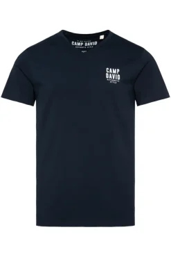 Herren CAMP DAVID & SOCCX Basic T-Shirt V-Neck mit Logo Print blue navy