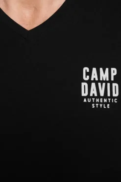 Herren CAMP DAVID & SOCCX Basic T-Shirt V-Neck mit Logo Print