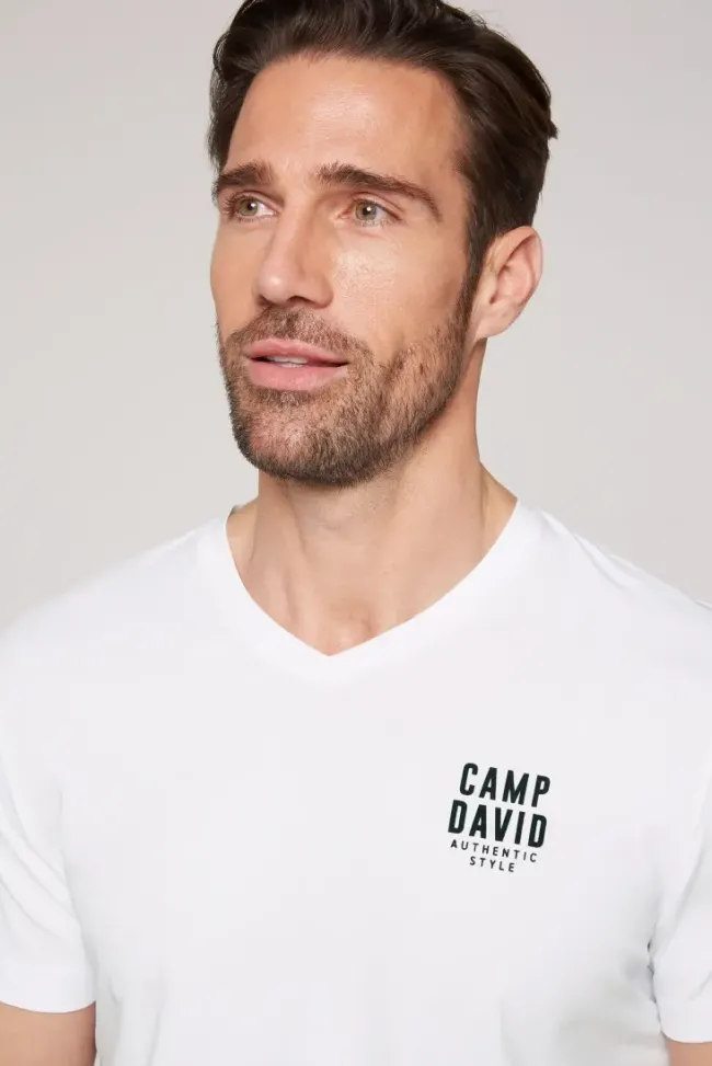 Herren CAMP DAVID & SOCCX Basic T-Shirt V-Neck mit Logo Print
