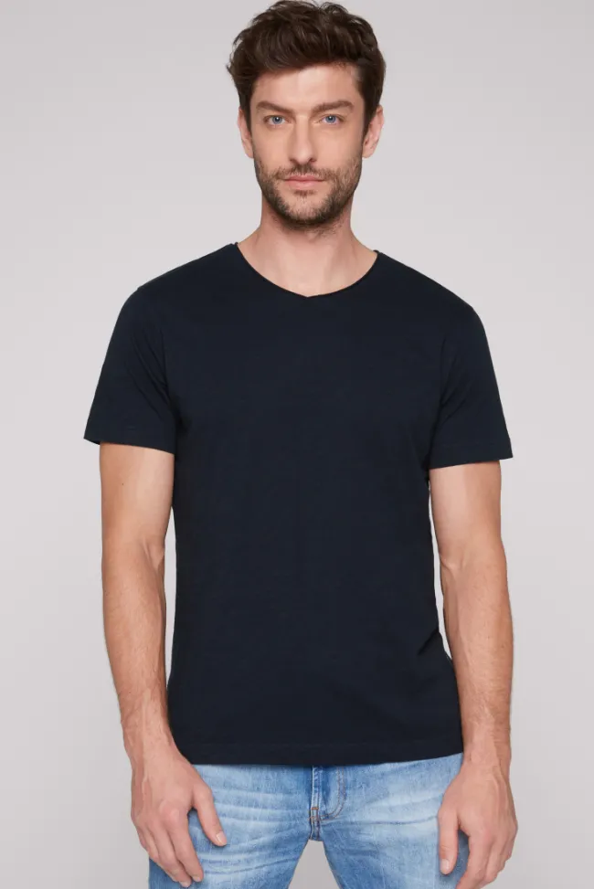 Herren CAMP DAVID & SOCCX Basic T-Shirt V-Neck mit Used-Kante blue navy