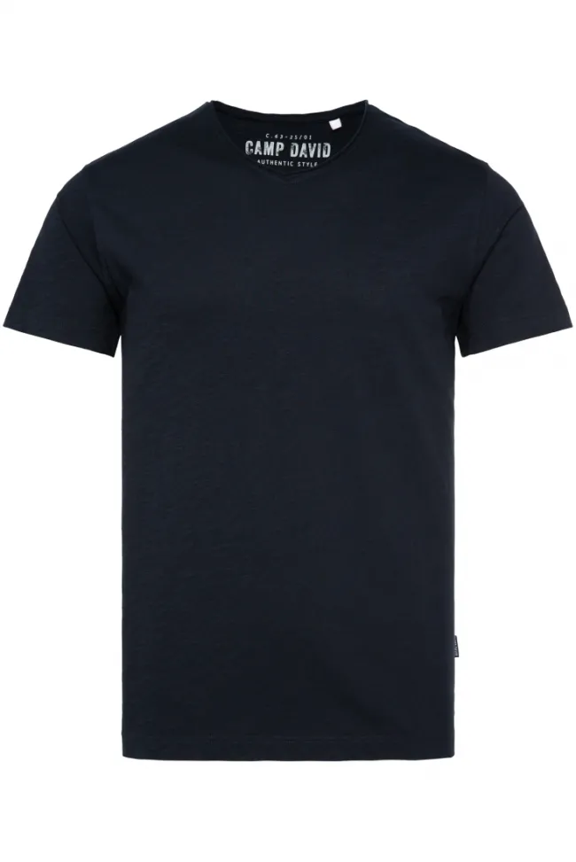 Herren CAMP DAVID & SOCCX Basic T-Shirt V-Neck mit Used-Kante blue navy