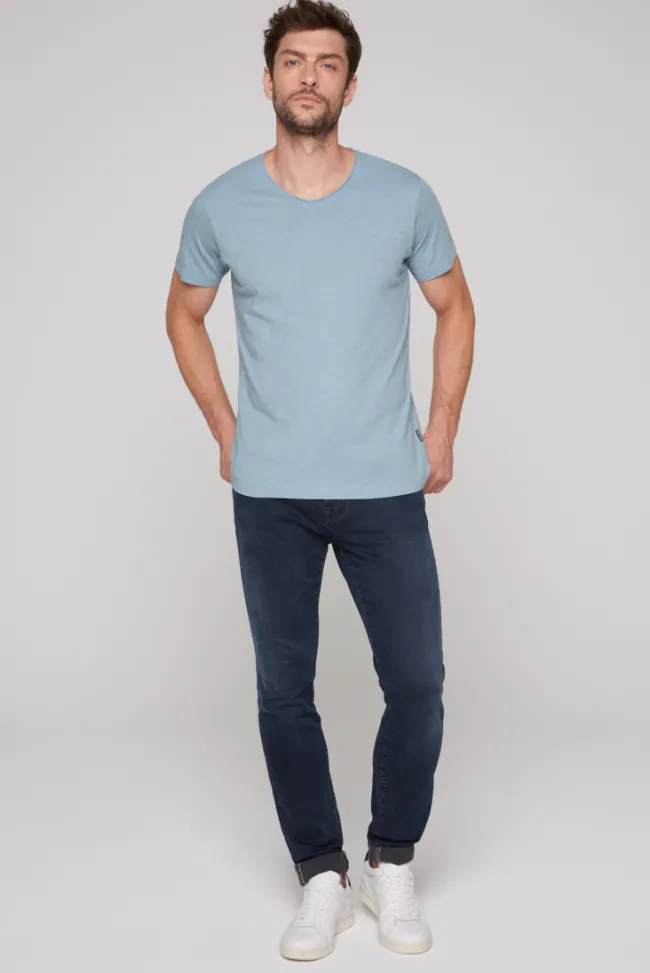 Herren CAMP DAVID & SOCCX Basic T-Shirt V-Neck mit Used-Kante new blue