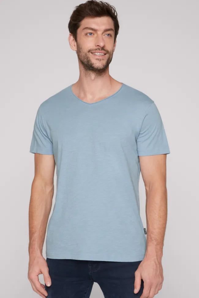 Herren CAMP DAVID & SOCCX Basic T-Shirt V-Neck mit Used-Kante new blue