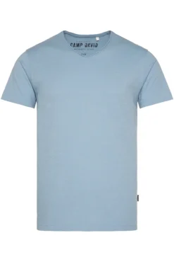 Herren CAMP DAVID & SOCCX Basic T-Shirt V-Neck mit Used-Kante new blue