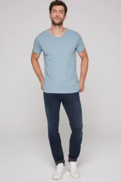 Herren CAMP DAVID & SOCCX Basic T-Shirt V-Neck mit Used-Kante new blue