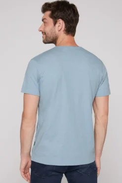 Herren CAMP DAVID & SOCCX Basic T-Shirt V-Neck mit Used-Kante new blue