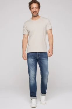 Herren CAMP DAVID & SOCCX Basic T-Shirt V-Neck mit Used-Kante light cappuccino
