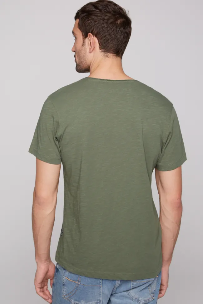 Herren CAMP DAVID & SOCCX Basic T-Shirt V-Neck mit Used-Kante green olive
