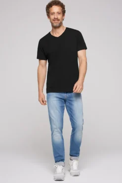 Herren CAMP DAVID & SOCCX Basic T-Shirt V-Neck mit Used-Kante