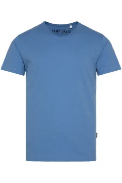 Herren CAMP DAVID & SOCCX Basic T-Shirt V-Neck mit Used-Kante sky blue