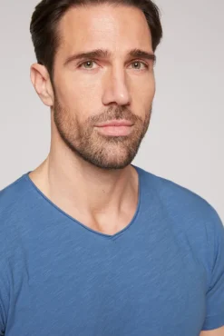 Herren CAMP DAVID & SOCCX Basic T-Shirt V-Neck mit Used-Kante sky blue