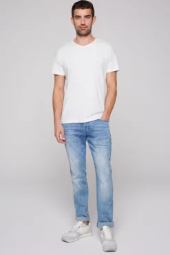 Herren CAMP DAVID & SOCCX Basic T-Shirt V-Neck mit Used-Kante